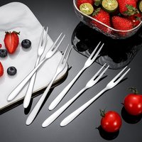Fruit Forks Dessert Forks, 304 Stainless Steel Two-Pronged Forks, 6PCS Restaurant Fruit Skewers Set, Household Cake Forks