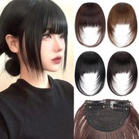 Gerade synthetische Haarverlängerungen für Damen mit geschichtetem Pony, seitlich geschwungenem Pony, natürlich aussehendes Haarteil für vielseitiges Styling