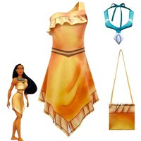 Halloween Carnival Party Children Pocahontas Cosplay Costume Girls Princess Matoaka Dress Beach Indian Clothing cloth necklace