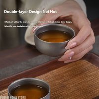 D2 Pure Titanium Double Wall Tea Cup 50ML, Outdoor Camping Coffee Tea Set, Portable Brewing Cup Teapot