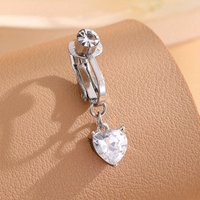 Chic Heart-Shaped Cubic Zirconia Faux Belly Button Ring - Stainless Steel, No Piercing Required, Perfect for Casual Attire
