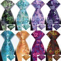Men's Handkerchief Tie Set for Wedding Business Party Tuxedo Accessory Floral Red Blue Green Pocket Square Necktie Set Gift
