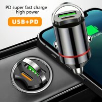 100W/30W QC3.0 Mini Car Charger PD Type C Fast Charging For iPhone 15 Samsung Xiaomi Huawei Dual Port Charger Cigarette Lighter