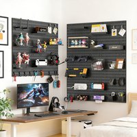 Home Storage Pegboard Shelf – Perfect for Gaming Room Setup & Decor, No-Drill Adhesive Mount for Mouse/Keyboard/Headphone Hooks