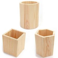 Wooden Pen Storage Box Pencil Pot DIY Office Organizer Desktop Pen Holder Makeup Brush Container Home Office Stationery Supplies