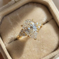925 Sterling Silver Luxury Pear Shape Zirconia Wedding Band Female Fashion Gold Color Proposal Ring for Women Simple Jewelry