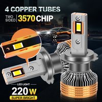 2PCS Car Headlight Bulbs H7 Single Beam Super Brightness 6000K White Headlamp Turbo Cooling Fan 4 Copper Tube Auto Light 20000LM