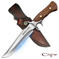 Nóż składany outdoorowy ze stali M390, nóż ze stałym ostrzem z skórzaną pochwą, tasak do mięsa, idealny na kemping, grill i inne aktywności na świeżym powietrzu.