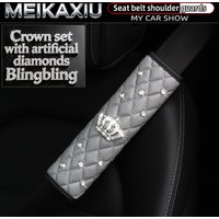 1PC/2PCS Soft Leather Diamond-Encrusted Crown Shiny Car Shoulder Guard Safety Belt Decoration Women's Car Accessory