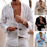 2026 Autumn Men's Single-breasted Lapel Shirt Cotton Linen Breathable Long Sleeve Thin Solid Color Casual Shirt