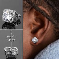 Classic Style Round Stud Earrings For Women Men Silver Color Luxury Bling Bling Full Zircon Hip Hop Rock Ear Jewelry Male Gifts