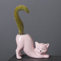 1Pc Creative Cute Cat Tail Column Vase Mini Ceramic Flower Pot Succulent Cactus Plant Pot Home Decor Accessories