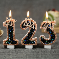 Gold Rim Colorful Black Crown Digital Number Candle, Crown Cake Topper, Kids Princess 1st Birthday Party Decor Creative Candle