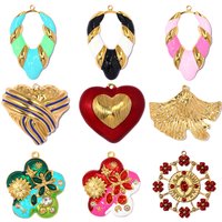 3pcs/Lot Stainless Steel Enamel Flower Rudder DIY Charm Rhinestone Ginkgo Leaf Necklace Pendants Woman Heart Jewelry Wholesale