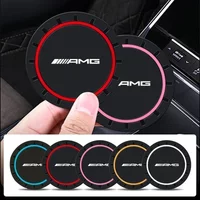 For Mercedes Benz AMG A C Class W201 W210 W108 W204 W205 W203 2PCS Car Coasters Water Cup Slots Non-Slip Mat Waterproof Cup Pad