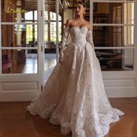 Loverxu A-Line Graceful Wedding Dresses Strapless Long Sleeve Vestido De Novia Lace Embroidery Vintage Custom Made Bridal Gown