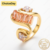 18K Gold Plated Exquisite Pink and Orange Bicolor Zircon Ring for Women, Fashionable Wedding Party Gift Accessories