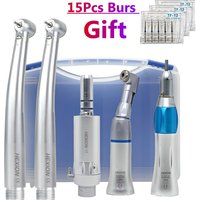 5Pcs/Kit N Tape LED High Speed Dental Handpiece Academic Kits+15Pcs Burs With LED Light Free Push Button 3 Water Spray 2/4Holes