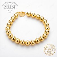 925 Sterling Silver 18K Gold Plated 8 Inch 8MM Exquisite Ball Bead Bracelet Women's Fashion Party Wedding Gift Jewelry