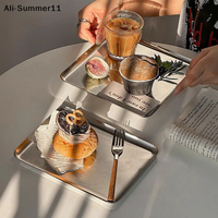【Hlr】【ReA】Stainless Steel Rectangular Coffee Shop Pallet Storage Disk Net Snack Cake Dish Dining Dessert Plate Kitchen Dish Tray