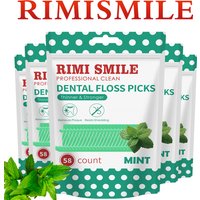 RIMI SMILE Mint Dental Floss Picks with Portable Travel Case, 58 Count Thinner & Stronger Floss Sticks, Shred-Resistant Plaque R