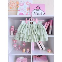 Japanese Green Ballet Sweet Ruffle Tiered Cake Skirt Women Pleated Puffy Cake Mini Skirt Princess Fairycore Cute Summer Outfit