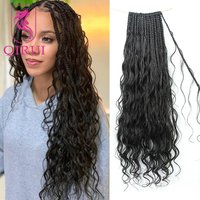 24Inch Crochet Boho Box Braids With Human Hair Loose Wave Braiding Hair Pre-looped Box Braids with Wavy Ends Natural Black