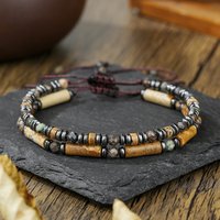 2PCS/SET Vintage Layered Natural Picasso Stone Beaded Bracelet Man Stacked Hematite Stone Bracelet Set for Men Jewelry