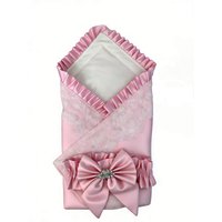 Newborn LuxuryPink Swaddle - Lace Bow Pearl Blanket for Baby Baptism