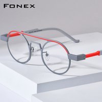 FONEX-Monture de lunettes en titane pur pour hommes et femmes, design de marque, rétro, vintage, montures rondes, japonais, lunettes faites à la main, 85882