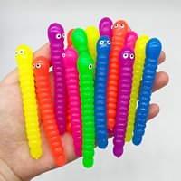5/10/15Pcs Colorful Caterpillar Stress Elastic TPR Rope Sensory Soft Rubber Worm with Movable Eyes Autism Anxiety Relief
