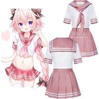 Anime FGO Fate Grand Order Fate Apocrypha Astolfo Cosplay Costume Girl JK School Uniform Pink Top Skirt Performance Disguise Set