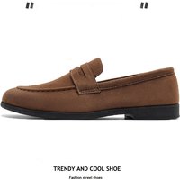 Men's Spring Leisure Shoes Comfortable Slip-On Loafers Thin Bottom Casual Leather Shoes Easy to Wear round Toe Flat Heel