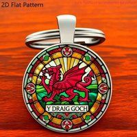 Welsh Red Dragon Keychain - Stylish 2D Zinc Alloy Pendant with Vibrant Stained Glass Design, Perfect Gift