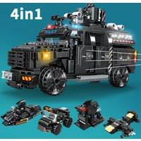 4 in 1 SWAT Police Armored Truck Building Blocks Helicopter Speedboat Vehicle Car Toy Bricks Educational Toy Christmas Gift