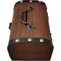 Antique Wooden Storage Chest with Lock, Treasure Box for Home Decoration, Piggy Bank Organizer Case