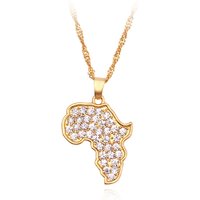 Gothic Africa Map Necklace Rhinestone Crystal Gold Color Pendant & Chain For Men/Women Gift African Hip Hop Jewelry
