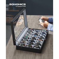 SONGMICS Uhrenbox, abschließbare Uhrenschatulle, Aufbewahrung, Organizer für Uhren, mit 24 Fächern, Glasdeckel