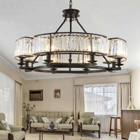 NORMICHY Crystal Round Ceiling Pendant Light Fixture Wheel Pendant Light Brown Ceiling Light Living Room Dining Room Farmhouse