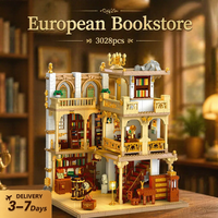 3028-teiliger Europäischer Buchladen Baukasten, Stadtgeschäft Architektur Modulares Baustein-Modellbausatz, Spielzeug für Erwachsene, Geschenk