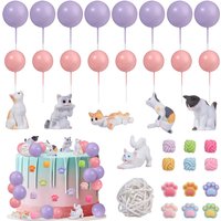 20pcs Pet Cat Cake Decorations Girls Cat Birthday Party Supplies Mini Cat Heart Cake Toppers Baby Shower Cake Decor