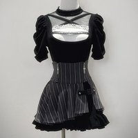 Japanese Style Gothic Lolita Skirt Set Women Sweet Lace Patchwork Knitted Top Stripe Slim High Waist Mini Skirts Casual Y2k Suit