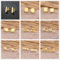 Minimalist Brief Square Bar Stud Earrings For Women Gold Plated Stainless Steel Rectangle Femme Earrings Fashion Jewelry