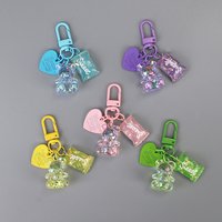 Cute Bling Rhinestone Heart Bear Cartoon Keychain Creative Candy Animal Pendant Key Ring For Bag Car Earphone Box Friend Lover
