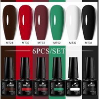 Mtssii 6pcs/Set Gel Nail Polish Kit Black Semi Permanent UV Gel Varnishes Soak Off Nail Lacquer Base Top Gel Nail Art Varnish