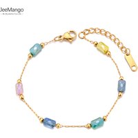 JeeMango Fashion Colorful Cubic Zirconia Stone Charm Bracelet Waterproof Stainless Steel Women's Hand Bracelets Jewelry JB24056