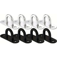4PCS large-sized 60mm 304 stainless steel ceiling mounting plate with U-shaped hook and metal hook. Black/Silver color.