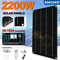 【2025 Upgrade】Flexible Monocrystalline Solar Panel 2200W + 100A MPPT Controller Kit - Ultra-Thin Waterproof for RV Boat Camping