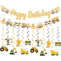 construction Party Banner Hanging swirls decor construction truck Excavator themed Banner boy construction Birthday decor Banner