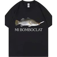 Summer Men's Funny T-shirt with The Text "Mi Bomboclat" Featuring A Bomb-shaped Fish Pattern Retro Harajuku Style Casual Street
